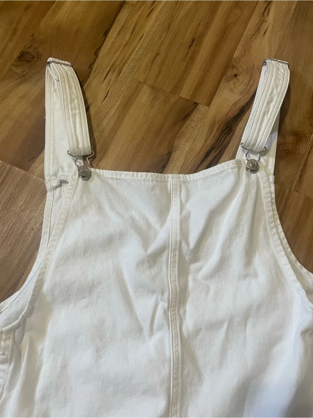 American Eagle White Denim Shortalls Overalls Womens Sz L Tomgirl Relaxed